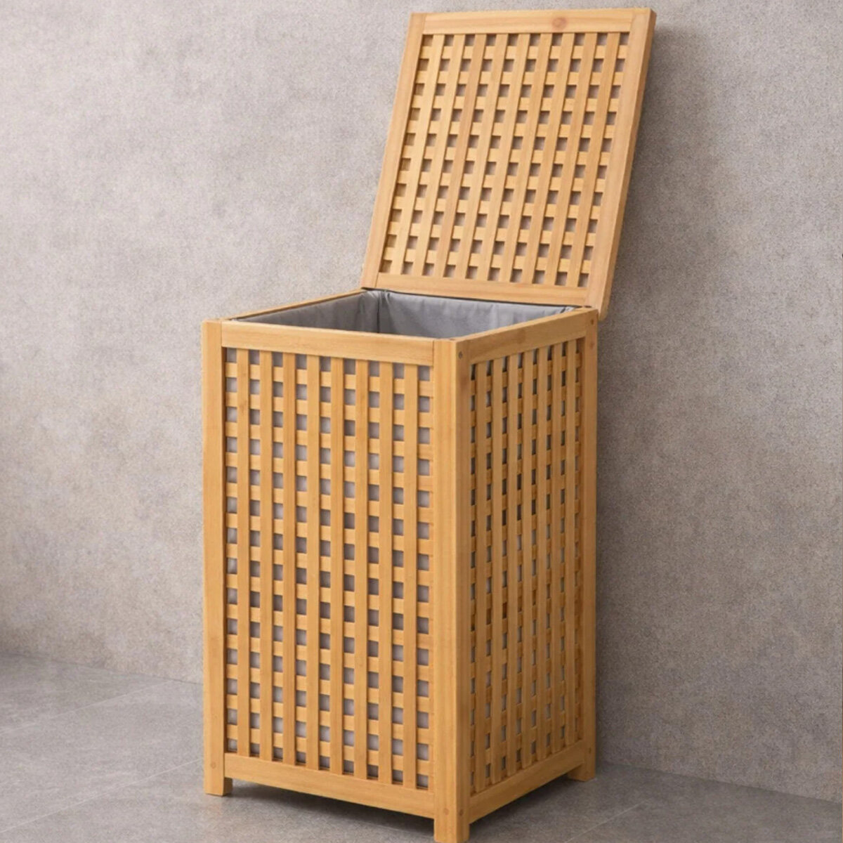 İBİCO İ21-152 ( KALIN AHŞAP BAMBU ) KİRLİ ÇAMAŞIR SEPETİ ( KUMAŞ ÇANTALI ) ( SEPET=40X40X58CM )*5