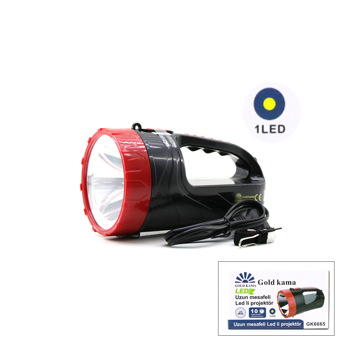 GOLD KAMA GK-6665 ( 2W ) ( TEK LEDLİ ) EL FENERİ PROJEKTÖR ( FİŞ ŞARJLI ) ( 2 KADEME IŞIK AYARI )*45 GOLD KAMA GK-6665 ( 2W ) ( TEK LEDLİ ) EL FENERİ PROJEKTÖR ( FİŞ ŞARJLI ) ( 2 KADEME IŞIK AYARI )*45