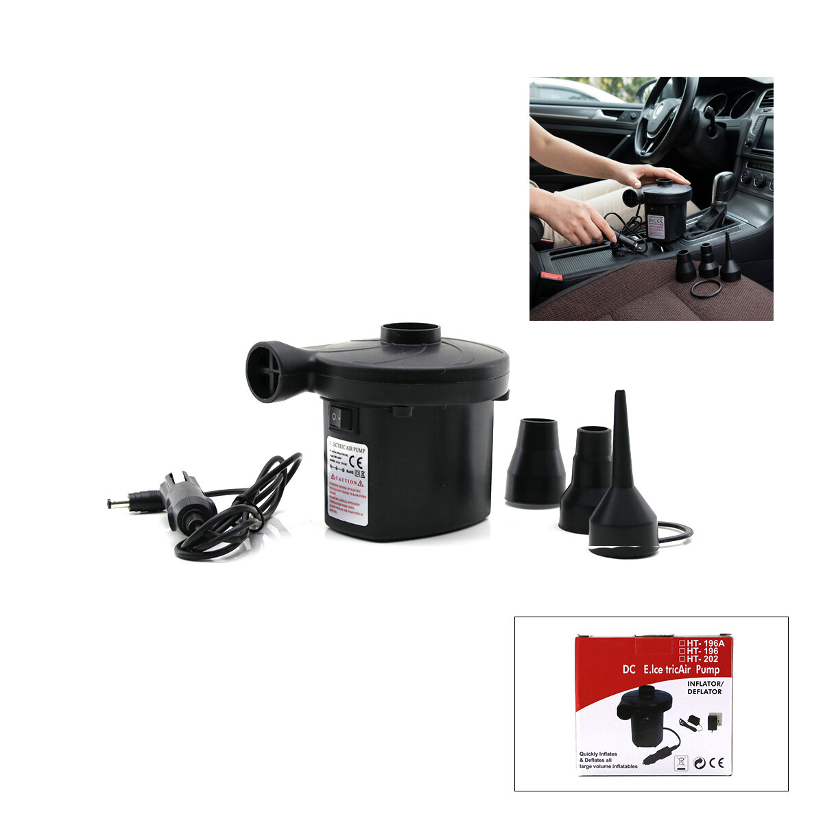 AC ELECTRİC HT-196A ÇAKMAKLIK FİŞLİ OTO & ARAÇ HAVA POMPA ( TAŞINABİLİR ) 230V*24