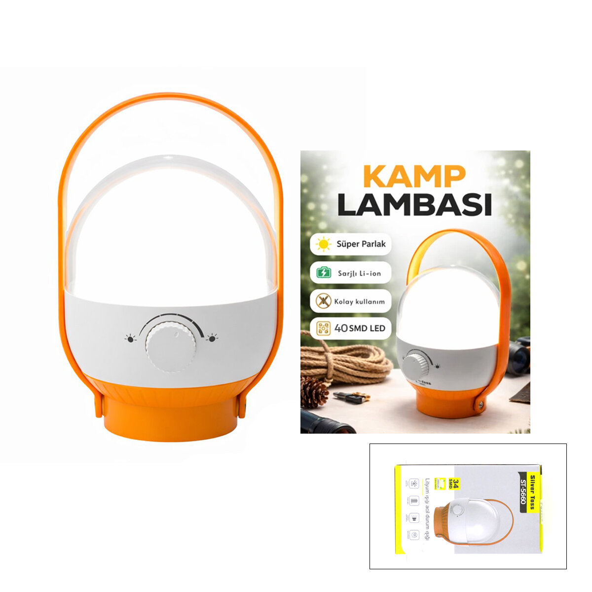 SİLVER TOSS ST-5660 ( 40 LED ) KAMP LAMBASI & FENER ( USB ŞARJLI ) ( AYARLANABİLİR IŞIK ) ( 6.4W & 2400mAh )*40