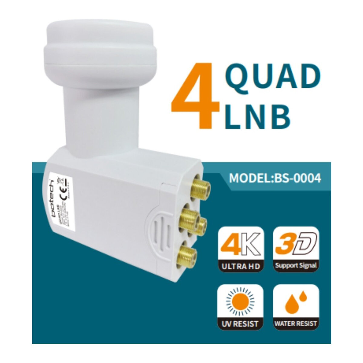 BOTECH BS-0004 ( 4LÜ ) UYDU ( LNB ) UNIVERSAL QUAD ( 4K ULTRA HD ) ( 0.1dB )*50