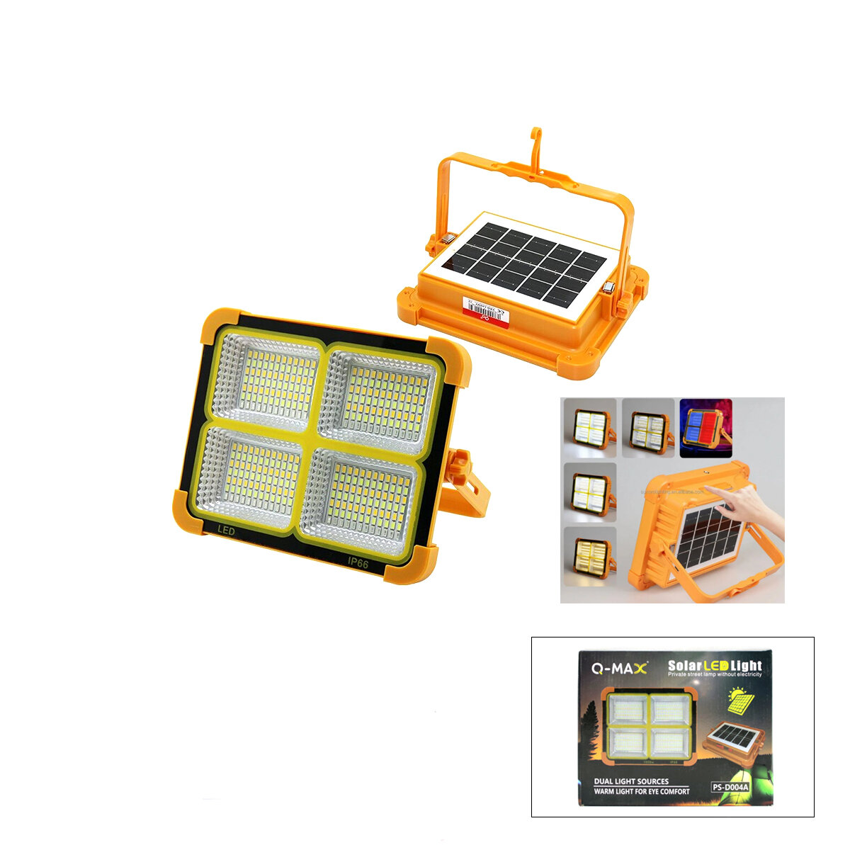Q-MAX PS-D004A (IP66) GÜNEŞ ENERJİLİ LED IŞIK ( SOLAR ) (PROJEKTÖR & POWERBANK) (ÇAKARLI) (KAMP & DIŞ MEKAN) (84X4=336LED) (12000mAh)*30