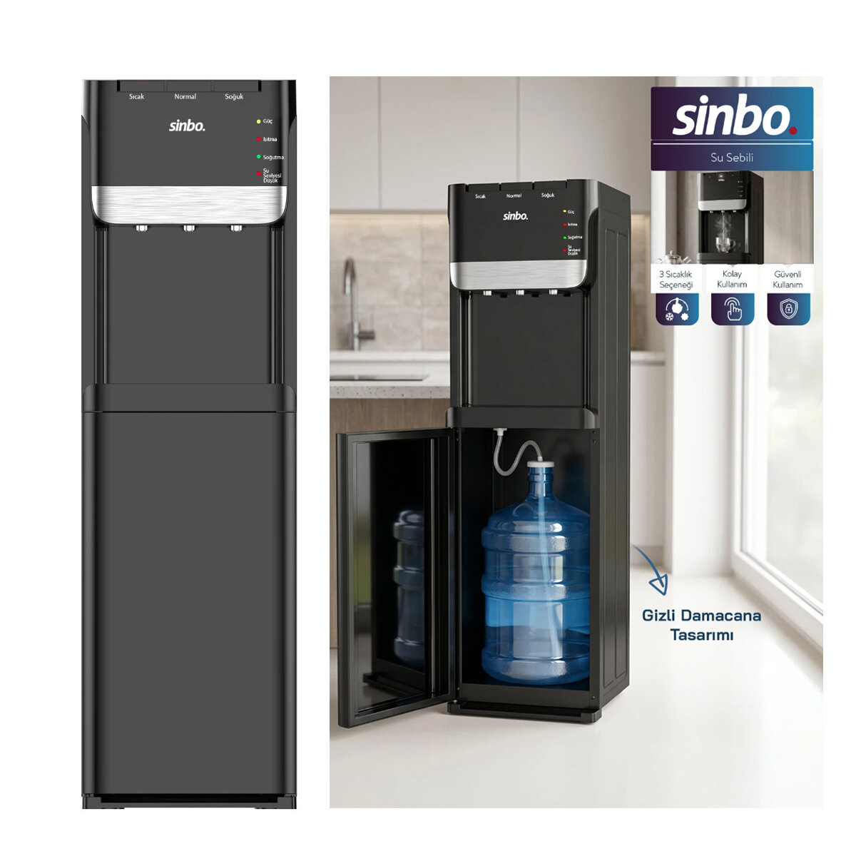 SİNBO SWD-6204 SU SEBİLİ ( GİZLİ DAMACANALI & ÇOCUK KİLİTLİ ) (SICAK & SOĞUK & ILIK)*1