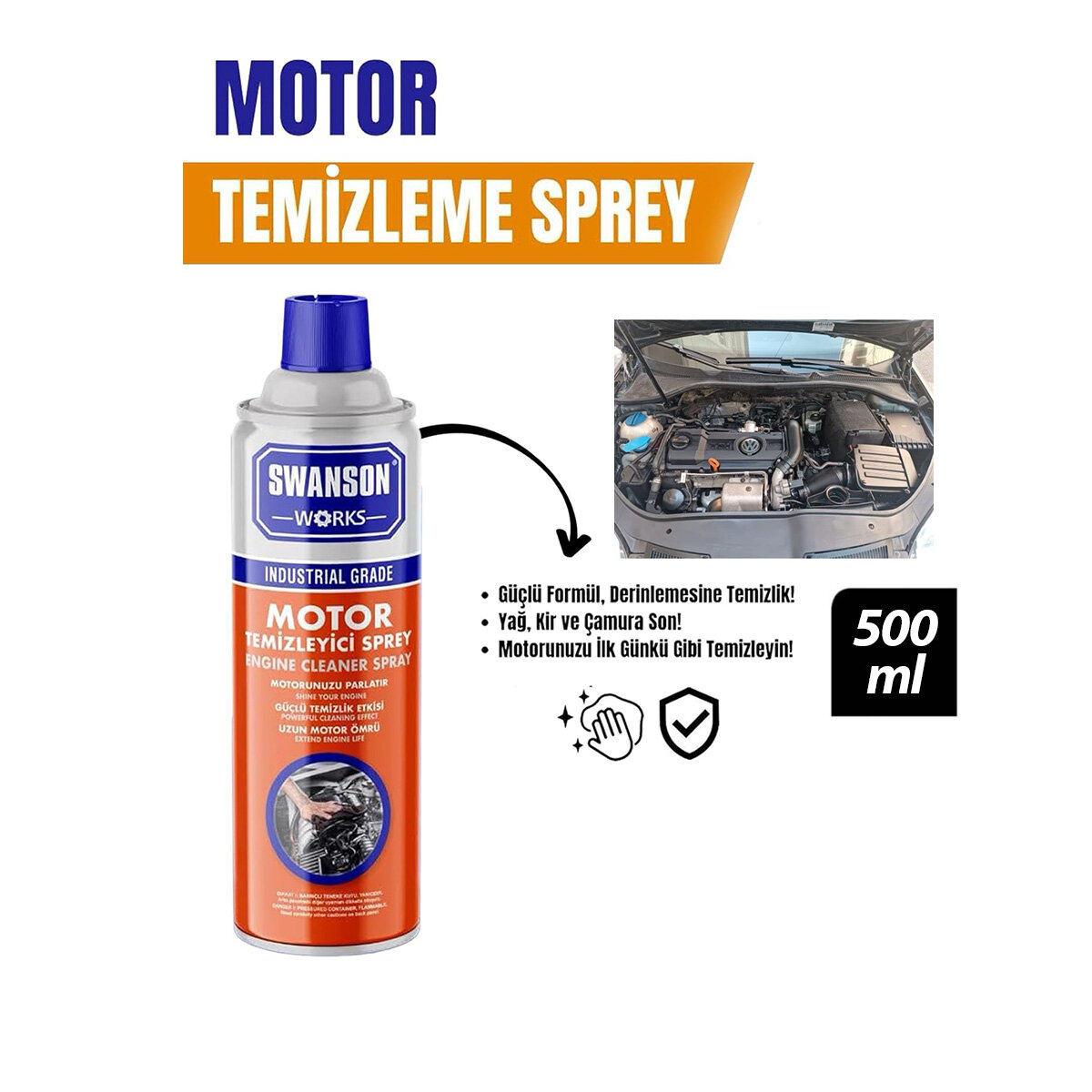 SWANSON WORK SW-109 MOTOR TEMİZLEME SPREY ( 500 ML )*24=K SWANSON WORK SW-109 MOTOR TEMİZLEME SPREY ( 500 ML )*24=K