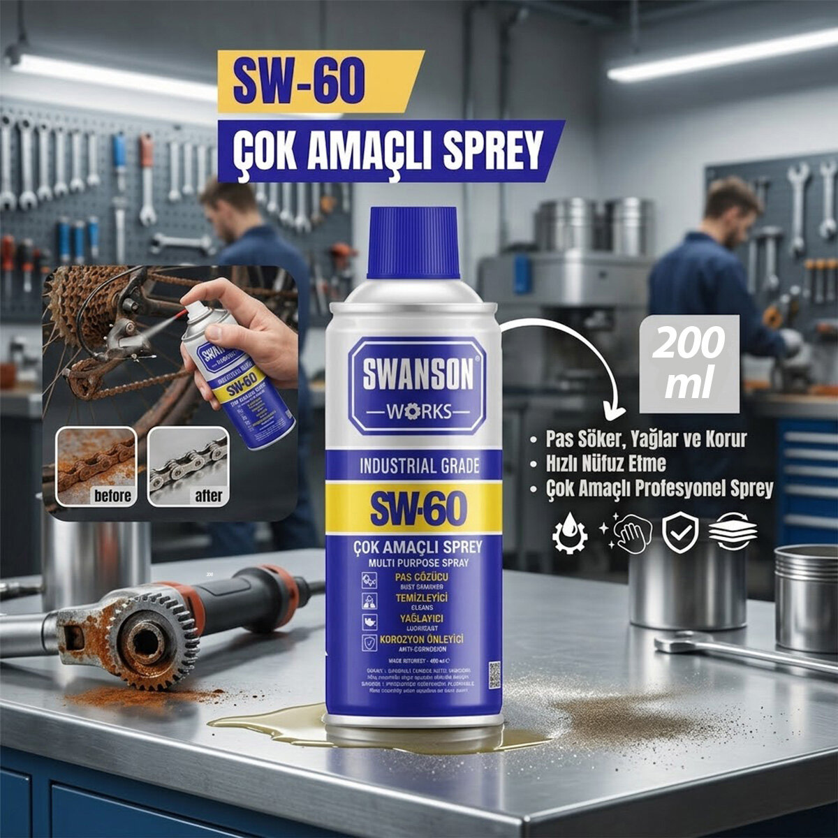SWANSON WORKS SW-60 ÇOK AMAÇLI YAĞLAYICI SPREY ( 200ML )*36=K