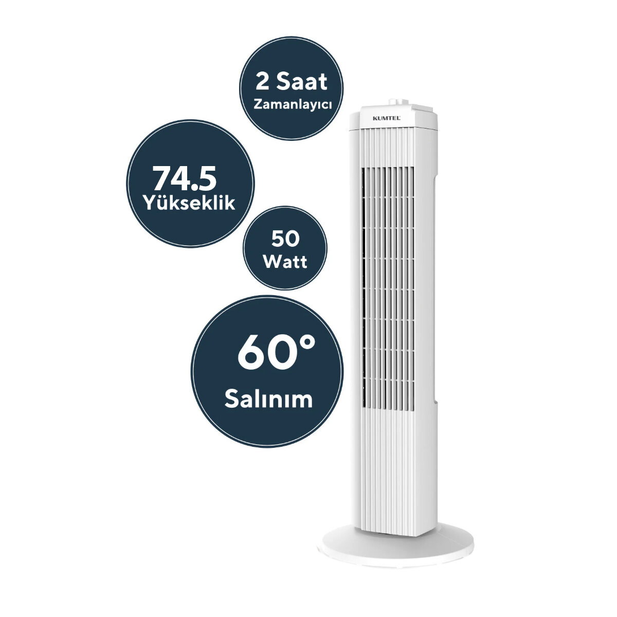KUMTEL KTF-258W ( BEYAZ ) ( 50W ) ( 3 KADEME & ZAMANLAYICI ) KULE TİPİ VANTİLATÖR*1