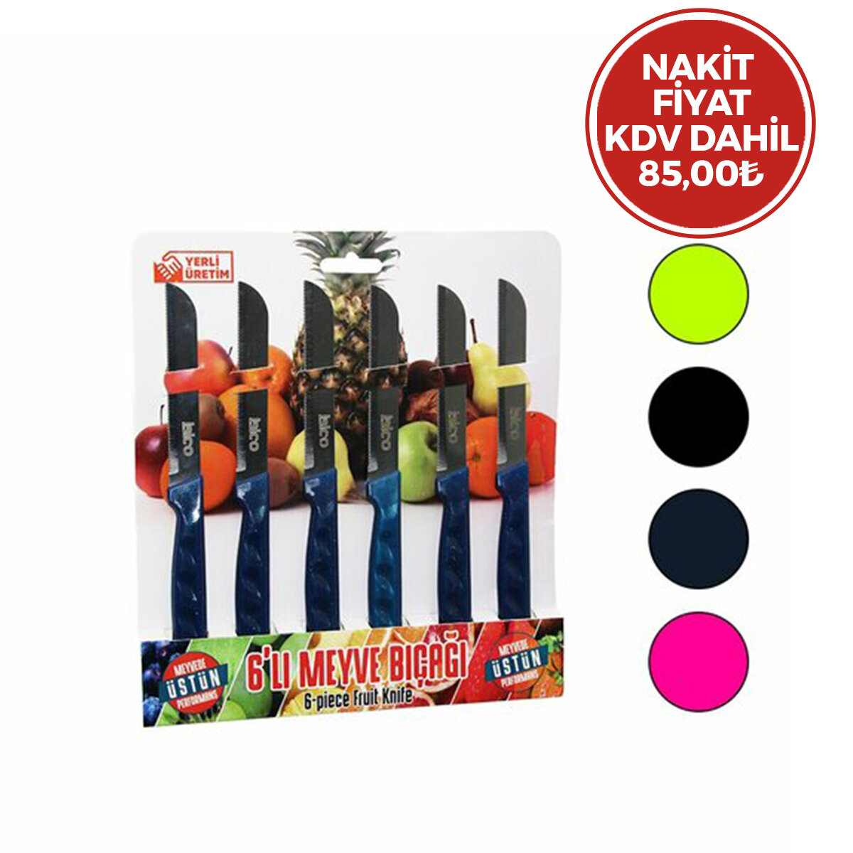 İBİCO MY01 ( 6PCS ) DİŞLİ MEYVE BIÇAK TAKIM  ( RENKLİ )*20X6