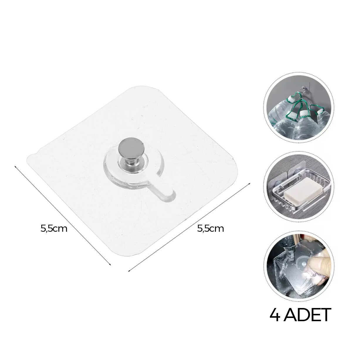 ENFA ENF-358 ( 4 PCS ) ASKI ( TEK DÜĞME=MİKA KRİSTAL PLASTİK ) ASKI ( ŞEFFAF PVC YAPIŞKANLI MONTAJ )*100X10