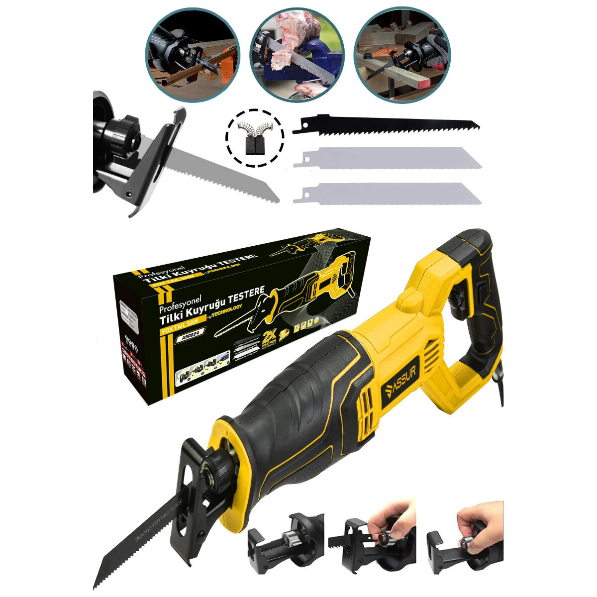 PROFESYONEL ASR-624 ( SARI ) ( TİLKİ KUYRUĞU ) ELEKTRİKLİ TESTERE ( 230V ) ( 0-2800 RPM )*6 PROFESYONEL ASR-624 ( SARI ) ( TİLKİ KUYRUĞU ) ELEKTRİKLİ TESTERE ( 230V ) ( 0-2800 RPM )*6
