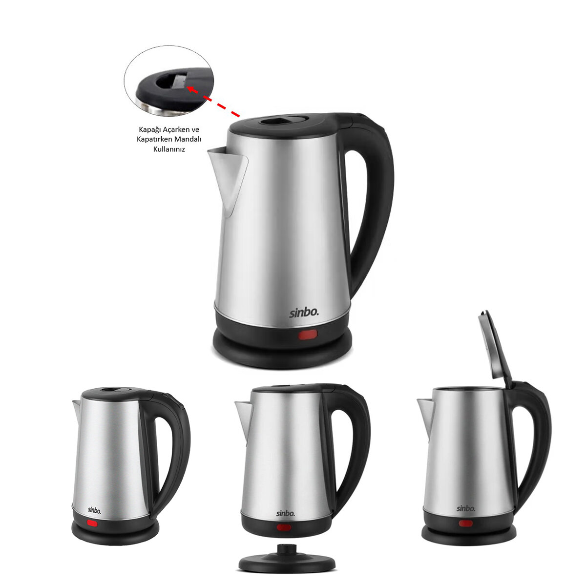 SİNBO SK-8026 ( ÇELİK ) KETTLE SU ISITICISI (KABLOSUZ KULLANIM) ( 1.8LT ) (360° DÖNEBİLME) (OTOMATİK KAPANMA)*4