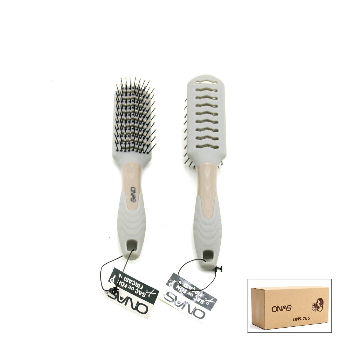ONAS ONS-766 ( GRİ ) FÖN & SAÇ FIRÇASI & TARAK ( SİKON KAPLI UÇ & PLASTİK GÖVDE ) ( 23CM )*12X12