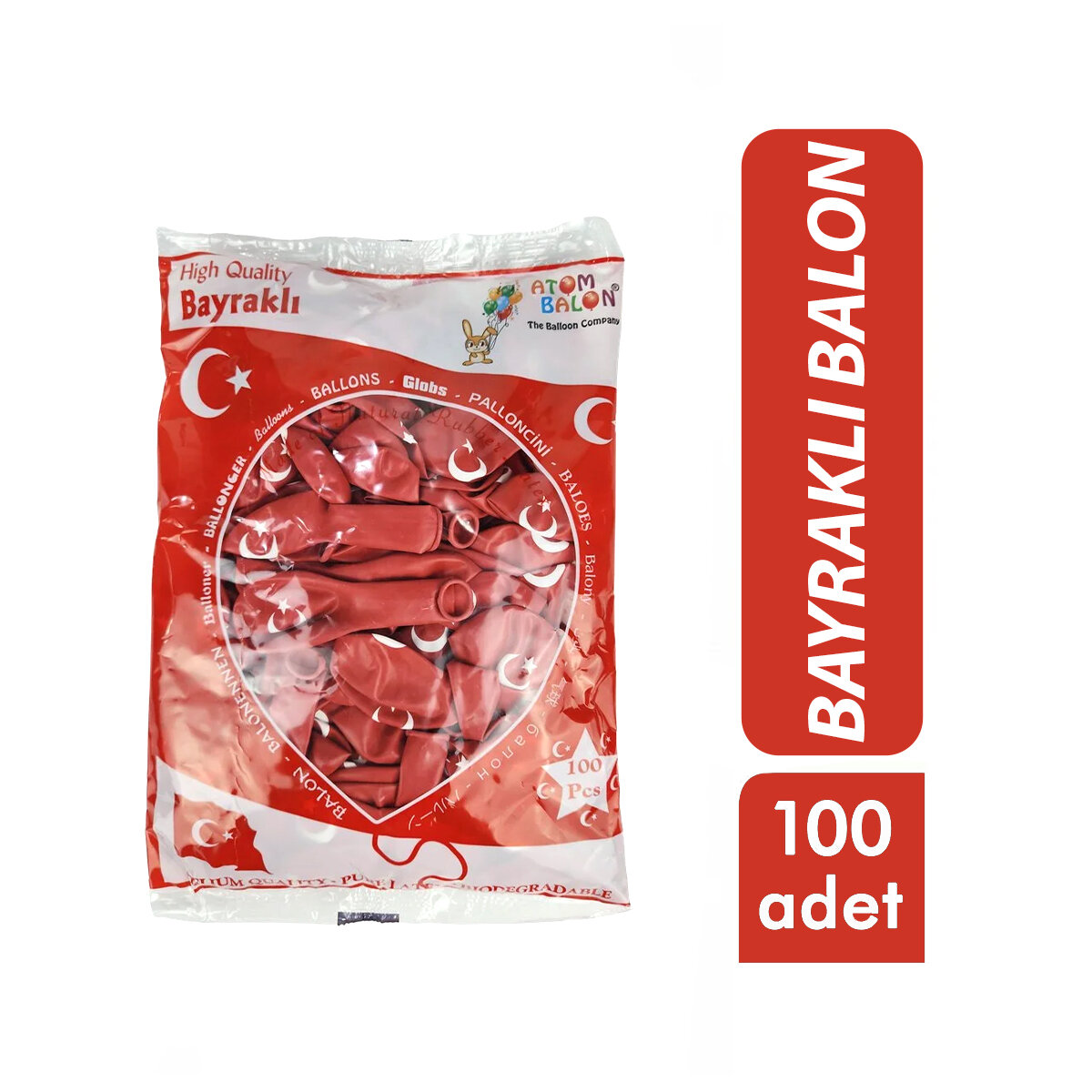 ATOM ( BAYRAKLI ) BALON 12İNC 100PCS*1X40 ATOM ( BAYRAKLI ) BALON 12İNC 100PCS*1X40