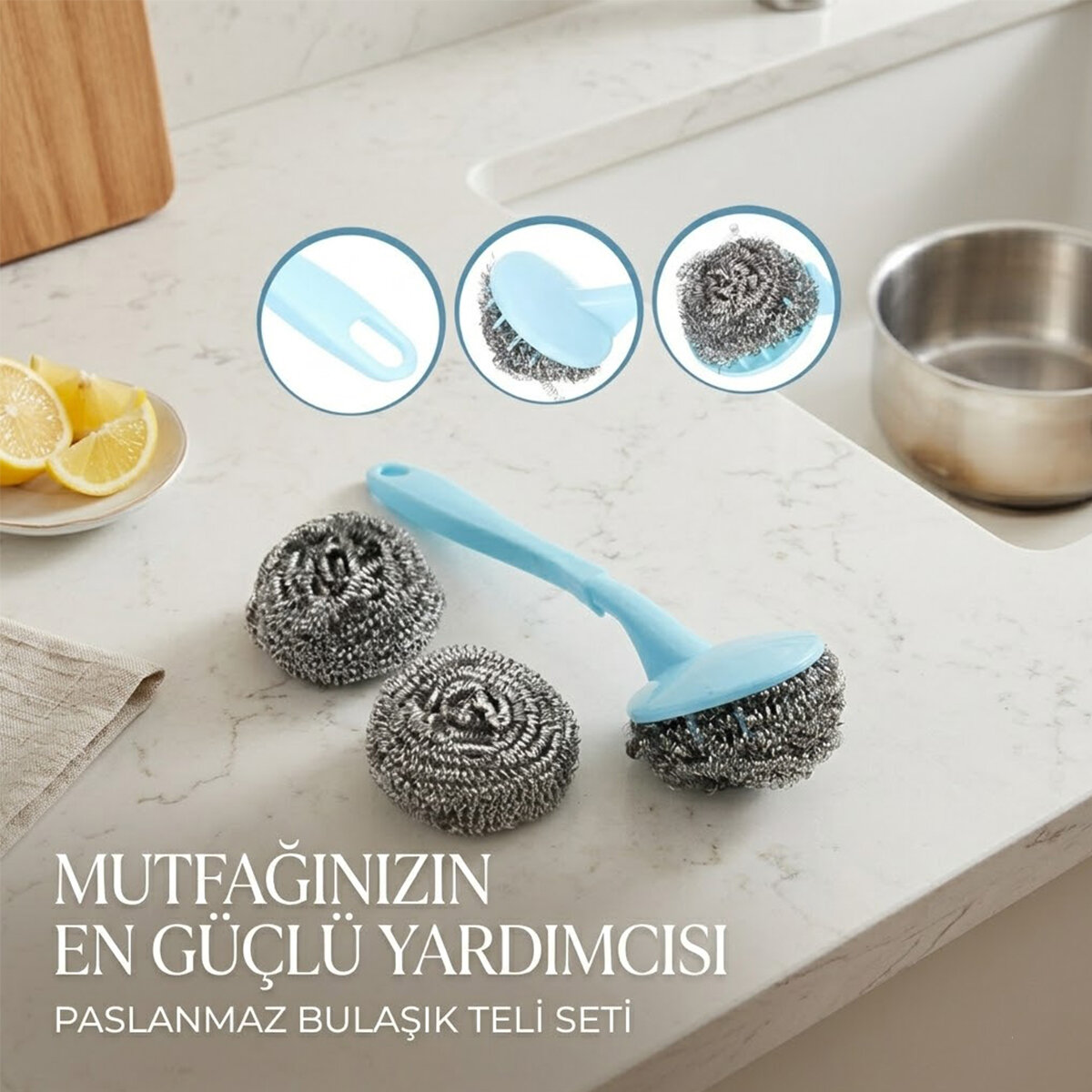BELLA HOUSE K-7392 ( 3+1 ) BULAŞIK TOP TELİ UZUN SAPLI*12X25 BELLA HOUSE K-7392 ( 3+1 ) BULAŞIK TOP TELİ UZUN SAPLI*12X25