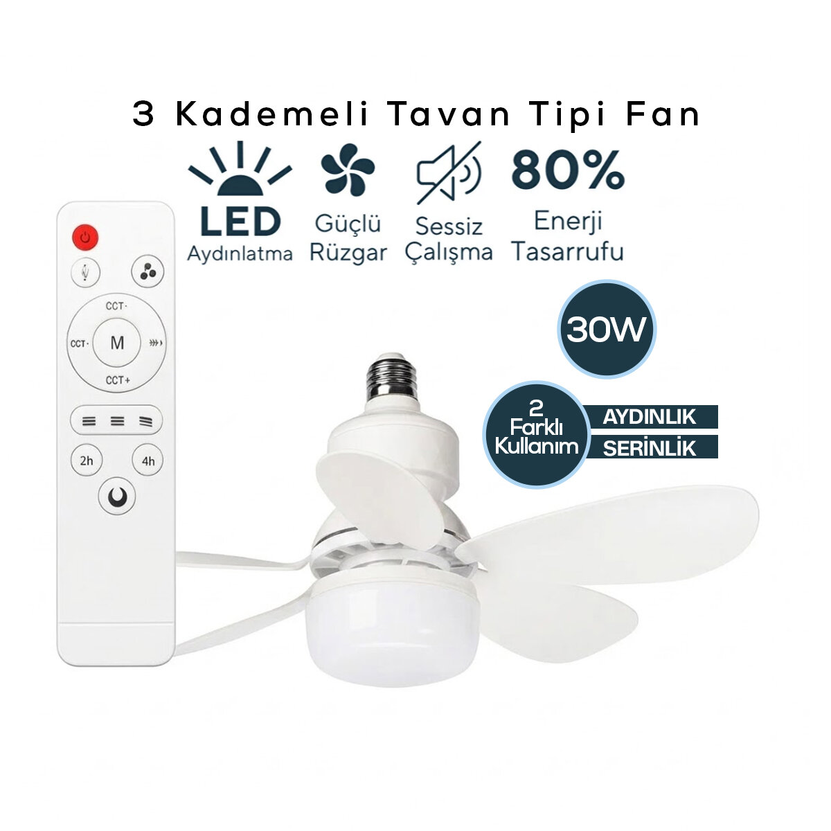 VENTUS ( 2İN1=TAVAN VANTİLATÖR & AVİZE LAMBA) ( KUMANDALI ) ( 5-BEYAZ PLASTİK KANAT ) ( 3-KADEME HIZ ) ( BEYAZ-SARI )*24