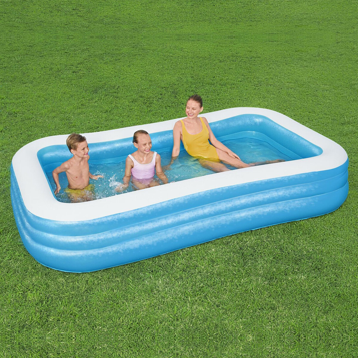 BESTWAY-54009 ( 3 HALKA ) ( 1.16LT ) DİKDÖRTGEN AİLE MAVİ ŞİŞME HAVUZ ( 3.05X1.83X56CM ) ( 6+YAŞ )*2=K
