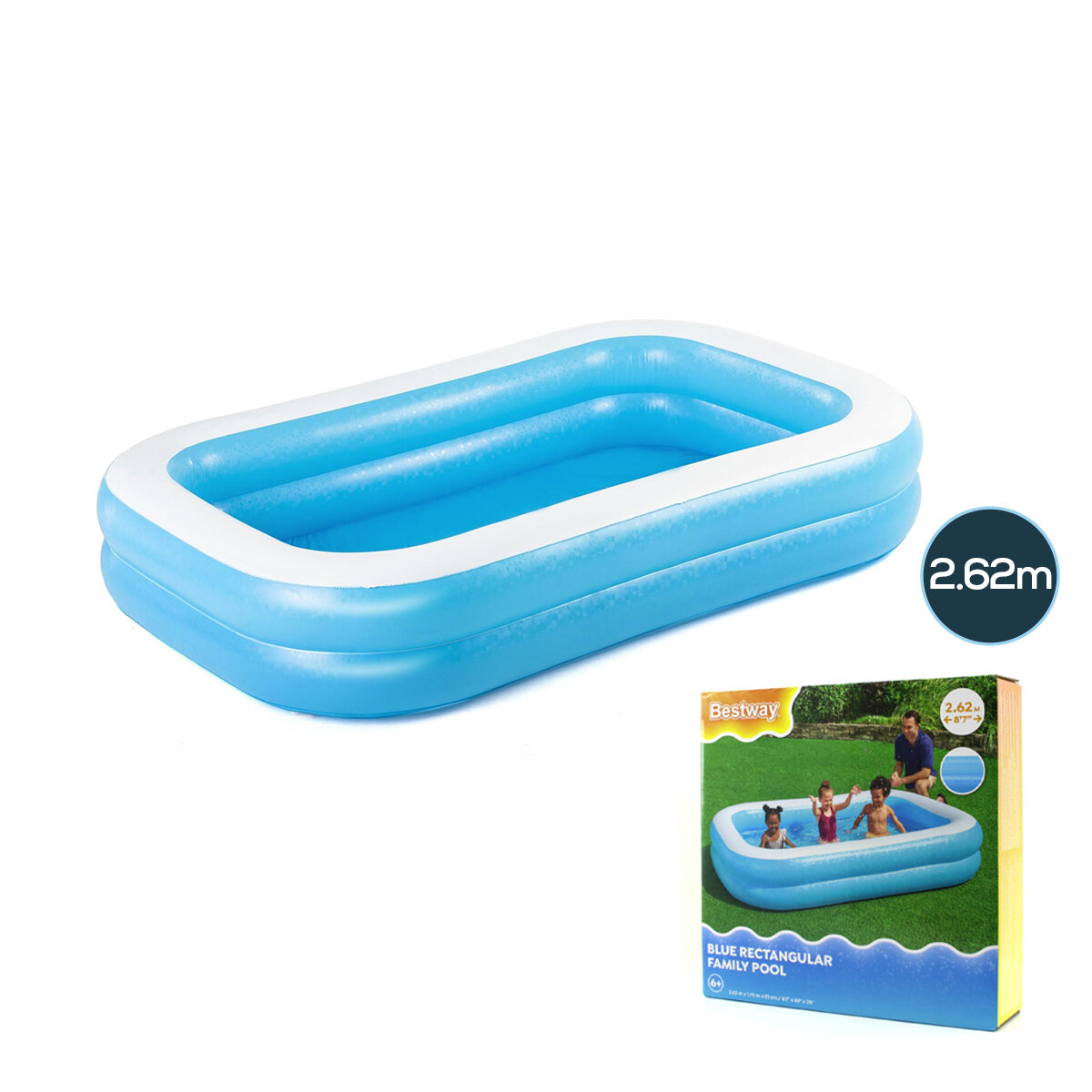 BESTWAY-54006 ( 2 HALKA ) ( 778LT ) DİKDÖRTGEN AİLE MAVİ ŞİŞME HAVUZ ( 2.62X1.75X51CM ) ( 6+ YAŞ )*3=K