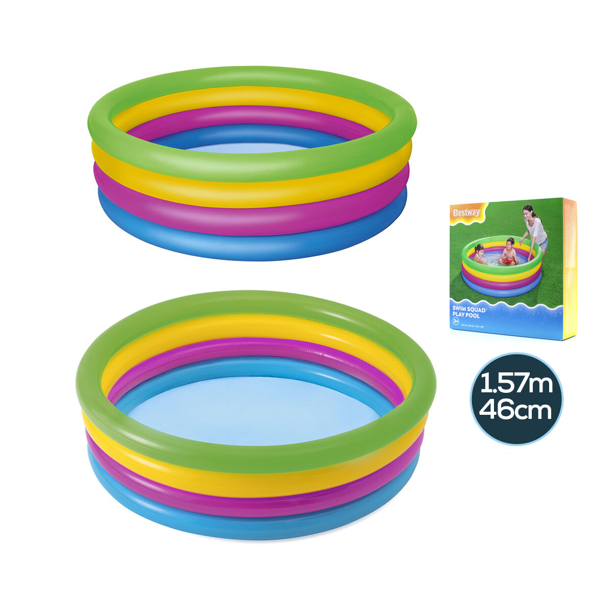 BESTWAY-51117 ( 4 HALKA ) ( 522 LT ) YUVARLAK ÇOCUK RENKLİ ŞİŞME HAVUZ ( 1.57X46CM ) ( 3+YAŞ)*6=K