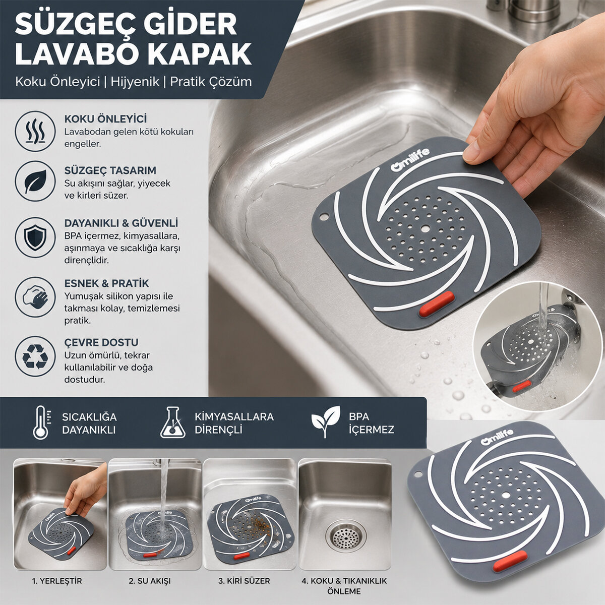 MİLİFE ( KARE & RÜZGAR GÜLÜ DESENLİ ) SÜZGEÇ KOKU ÖNLEYİCİ RENKLİ MAT ( GİDER KAPAK & SİLİKON )(BRKT-212133)*50X10