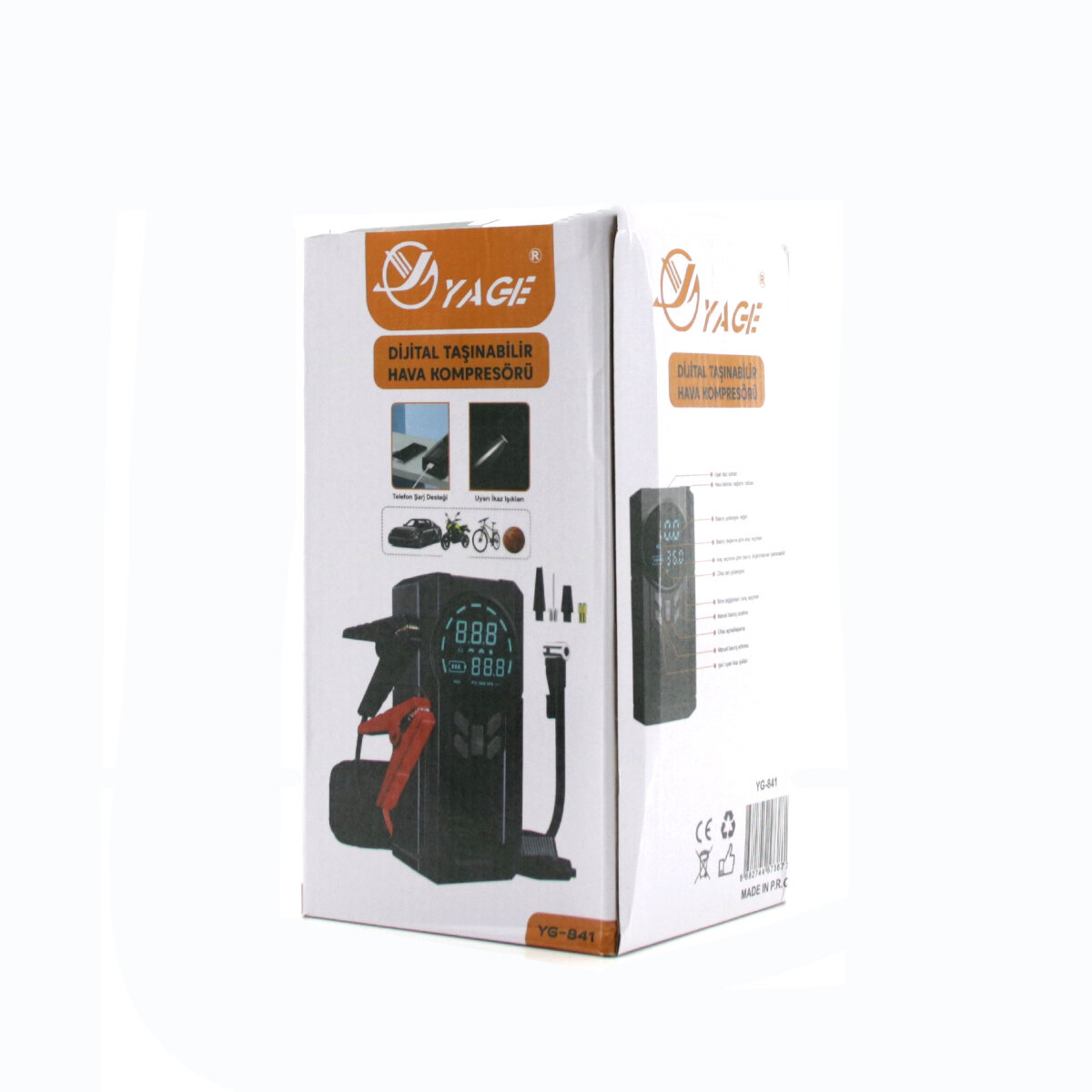 YAGE KA-841 ( 4IN1 ) AKÜ TAKVİYELİ KOMPRESÖRLÜ HAVA POMPASI ( DİJİTAL EKRAN ) ( 12V ) ( AKÜ TAKVİYE & LASTİK ŞİŞİRME & POWERBANK & FENER )*20 YAGE KA-841 ( 4IN1 ) AKÜ TAKVİYELİ KOMPRESÖRLÜ HAVA POMPASI ( DİJİTAL EKRAN ) ( 12V ) ( AKÜ TAKVİYE & LASTİK ŞİŞİRME & POWERBANK & FENER )*20