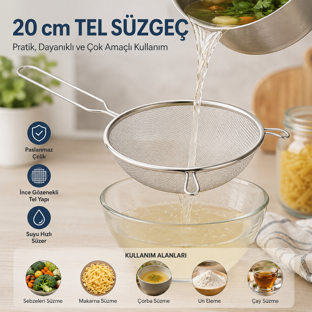 ENFA ENF-1294 ( 20CM ) TEL SÜZGEÇ METAL SAPLI KULAKLI*200