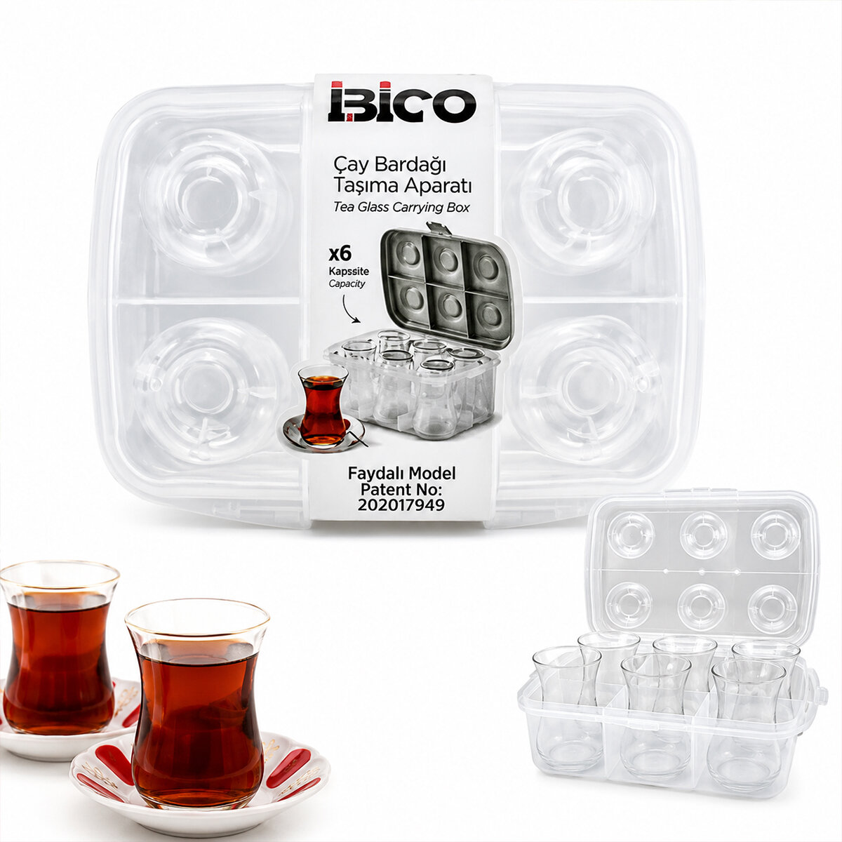 İBİCO K17-001 ( 6LI ) ( ÇAY BARDAK ) TAŞIMA APARATI ( ŞEFFAF PLASTİK )*24=K
