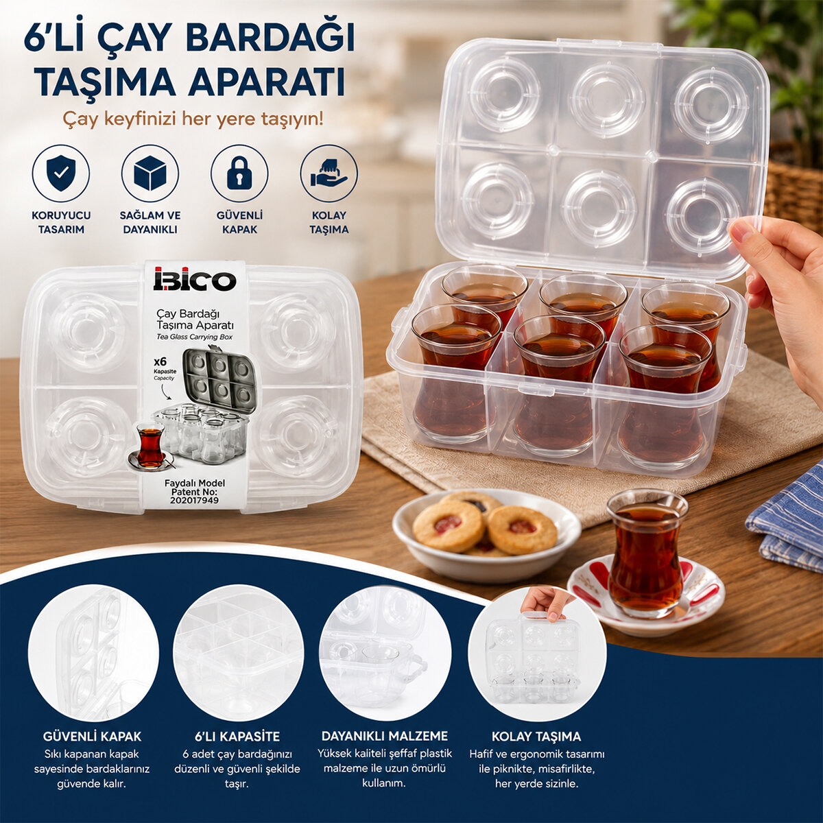 İBİCO K17-001 ( 6LI ) ( ÇAY BARDAK ) TAŞIMA APARATI ( ŞEFFAF PLASTİK )*24=K İBİCO K17-001 ( 6LI ) ( ÇAY BARDAK ) TAŞIMA APARATI ( ŞEFFAF PLASTİK )*24=K