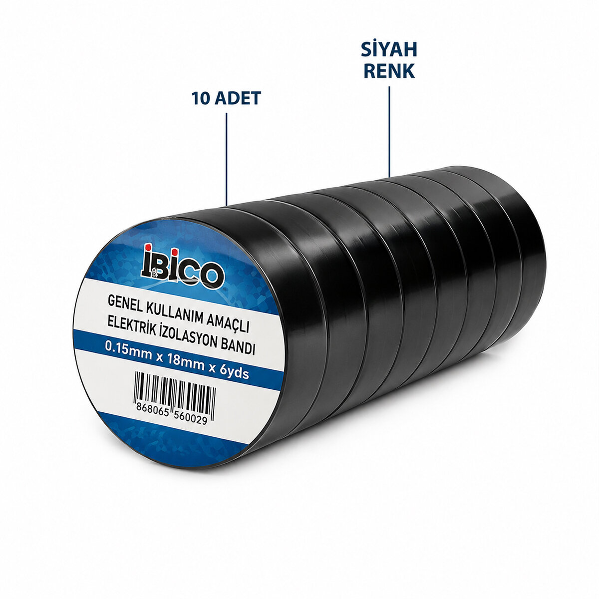İBİCO İ13-028 ( SİYAH ) İZOLASYON ELEKTRİK BANTI ( 0.15MM X 18MM ) ( 6YDS )*10X50