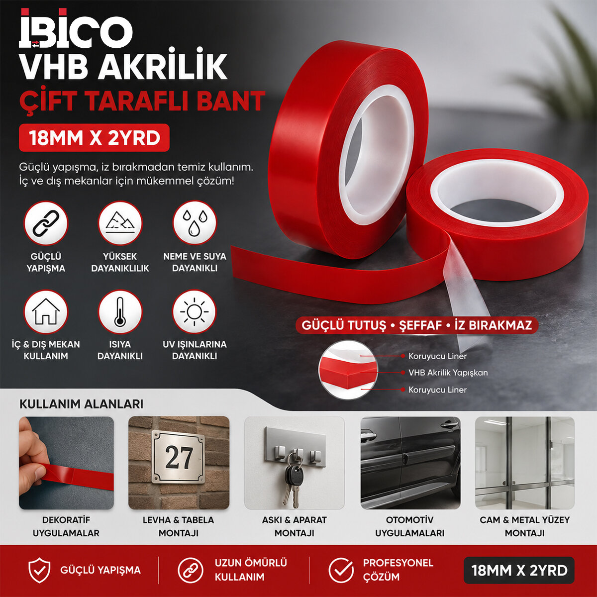 HASBROS HAS-0183 ( 18MMX2YRD ) VHB AKRİLİK SİLİKONİZE BANT (ÇİFT TARAFLI BANT)*24X12 HASBROS HAS-0183 ( 18MMX2YRD ) VHB AKRİLİK SİLİKONİZE BANT (ÇİFT TARAFLI BANT)*24X12