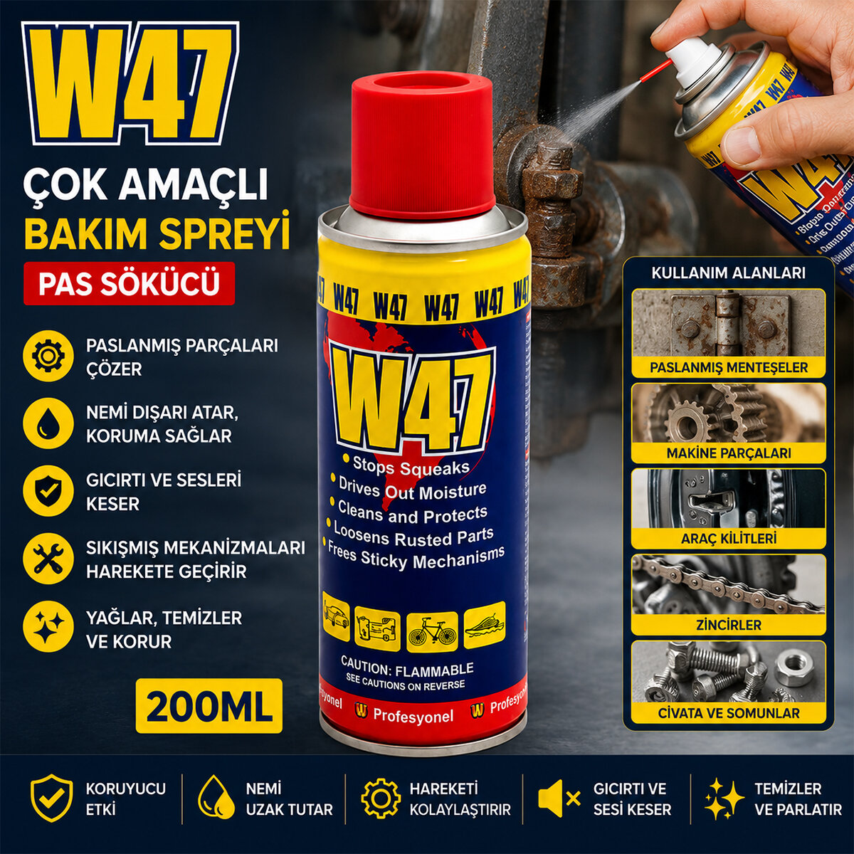 W-47 ( 200ML ) ÇOK AMAÇLI BAKIM SPREYİ PAS SÖKÜCÜ*12X8 W-47 ( 200ML ) ÇOK AMAÇLI BAKIM SPREYİ PAS SÖKÜCÜ*12X8