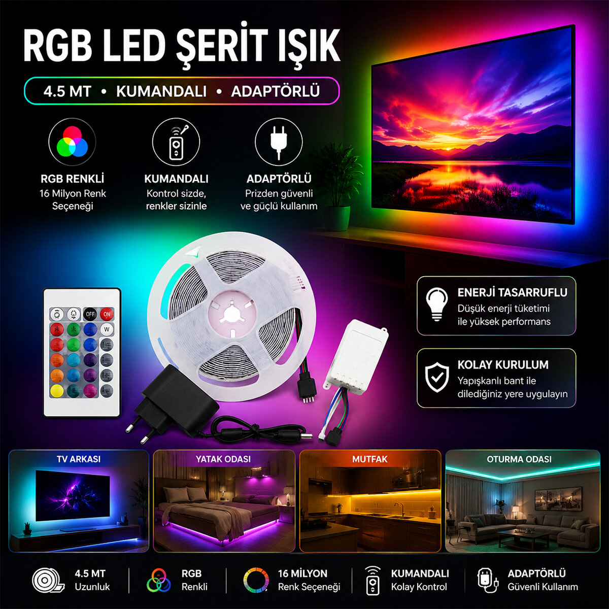 WINNBOSS LED STRIP WN-1161 ( 4.5MT ) ( KUMANDALI & ADAPTÖRLÜ ) ( RGB RENKLİ ) ŞERİT LED ( SMD=2835 ) ( 54LEDs/m )*100 WINNBOSS LED STRIP WN-1161 ( 4.5MT ) ( KUMANDALI & ADAPTÖRLÜ ) ( RGB RENKLİ ) ŞERİT LED ( SMD=2835 ) ( 54LEDs/m )*100