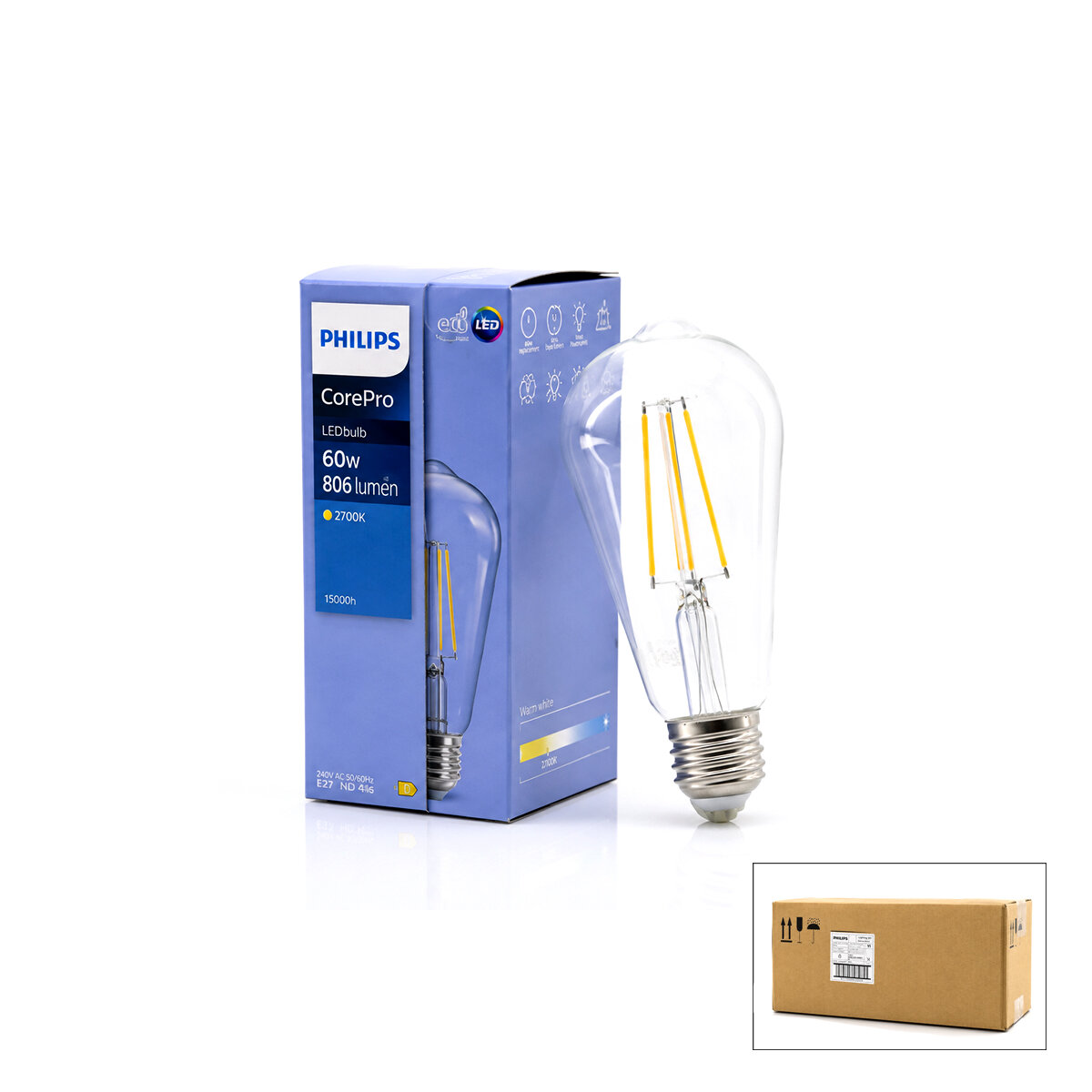 PHILIPS-346758 00 COREPRO ST64 ( 2700K & E27 ) ( 7W = 60W & E27 ) ( LED FİLAMENT & RUSTİK AMPUL ) LAMBA ( 806 LUMEN ) ( CAM GÖVDE )*10=K