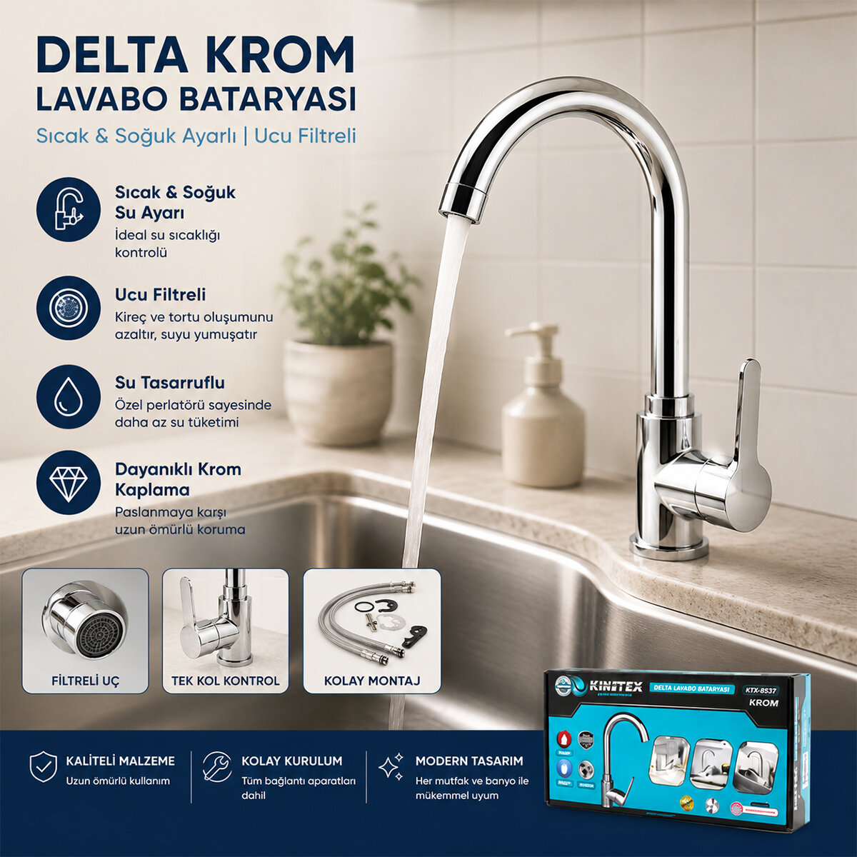 KINETEX KTX-2639 ( KROM ) DELTA LAVABO BATARYASI ( AÇ KAPA)*12 KINETEX KTX-2639 ( KROM ) DELTA LAVABO BATARYASI ( AÇ KAPA)*12