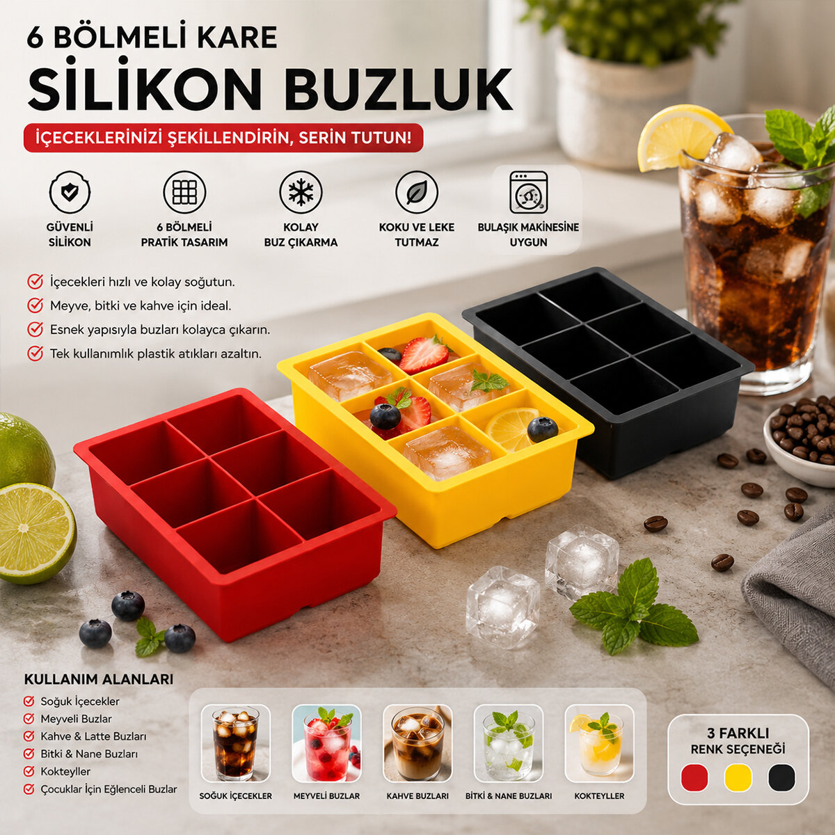İBİCO K22-015 ( 6 BÖLMELİ ) KARE PLASTİK & RENKLİ BUZLUK RENKLİ*20=K İBİCO K22-015 ( 6 BÖLMELİ ) KARE PLASTİK & RENKLİ BUZLUK RENKLİ*20=K