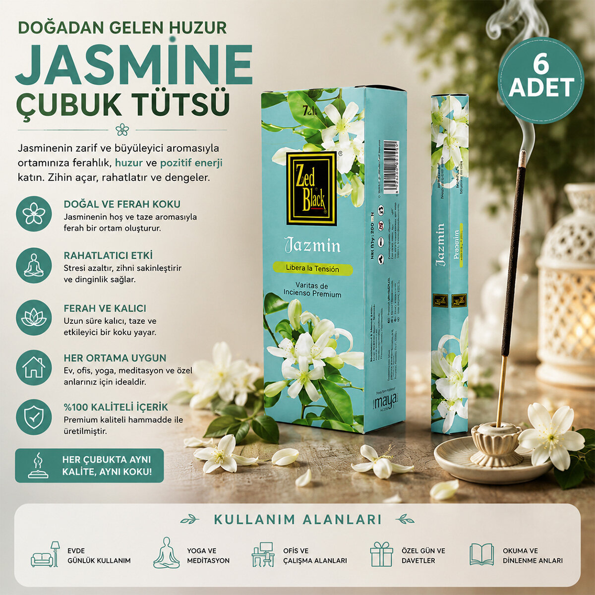 ZED BLACK ( JASMİNE ) ( ÇUBUK ) TÜTSÜ*6X50 ZED BLACK ( JASMİNE ) ( ÇUBUK ) TÜTSÜ*6X50