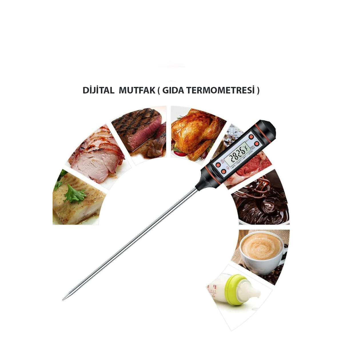 İBİCO-484 DİGİTAL THERMOMETER TP-101 ( DİJİTAL ) MUTFAK ( GIDA TERMOMETRESİ ) ( ÇUBUK ŞİŞ ) ( -50 °C & +300°C )*20X10