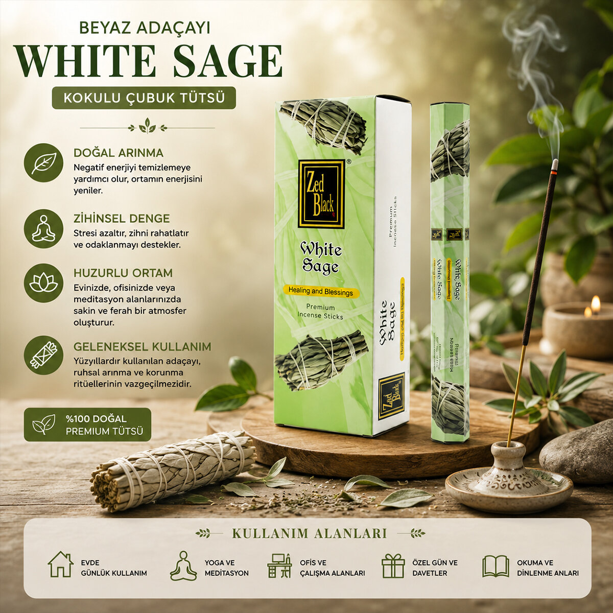 ZED BLACK SALVİA BLANCA ( WHİTE SAGE & BEYAZ ADA ÇAY ) ( ÇUBUK ) TÜTSÜ*6X50 ZED BLACK SALVİA BLANCA ( WHİTE SAGE & BEYAZ ADA ÇAY ) ( ÇUBUK ) TÜTSÜ*6X50