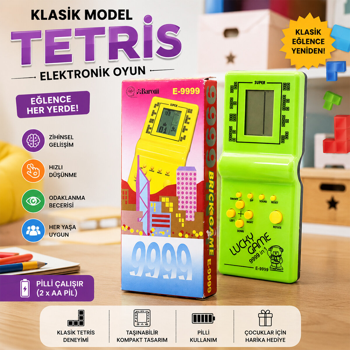 DMR-1203 9999 ( KLASİK MODEL ) ( TETRİS ) ( PİLLİ ) ELEKTRONİK OYUN*288