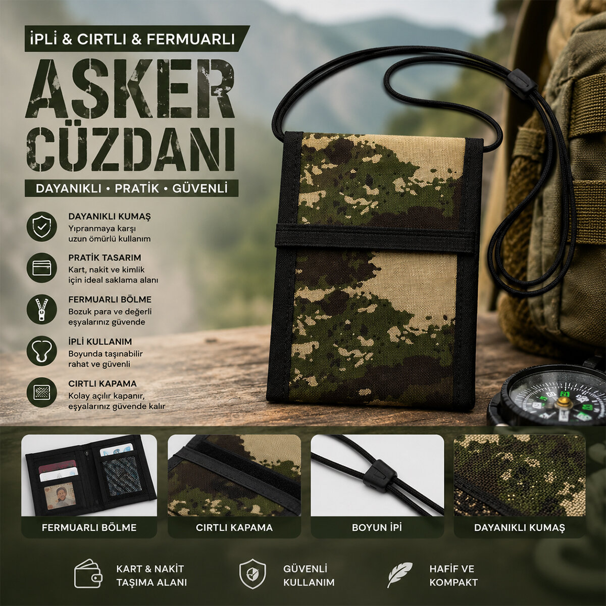 MKM ( 02-90-09 ) ASK-100 ( 3.SERİ ) ( İPLİ & CIRTLI & FERMUARLI ) ASKER CÜZDANI ( KAMUFLAJ DESEN ) (BRKT-003874)*10X100 MKM ( 02-90-09 ) ASK-100 ( 3.SERİ ) ( İPLİ & CIRTLI & FERMUARLI ) ASKER CÜZDANI ( KAMUFLAJ DESEN ) (BRKT-003874)*10X100