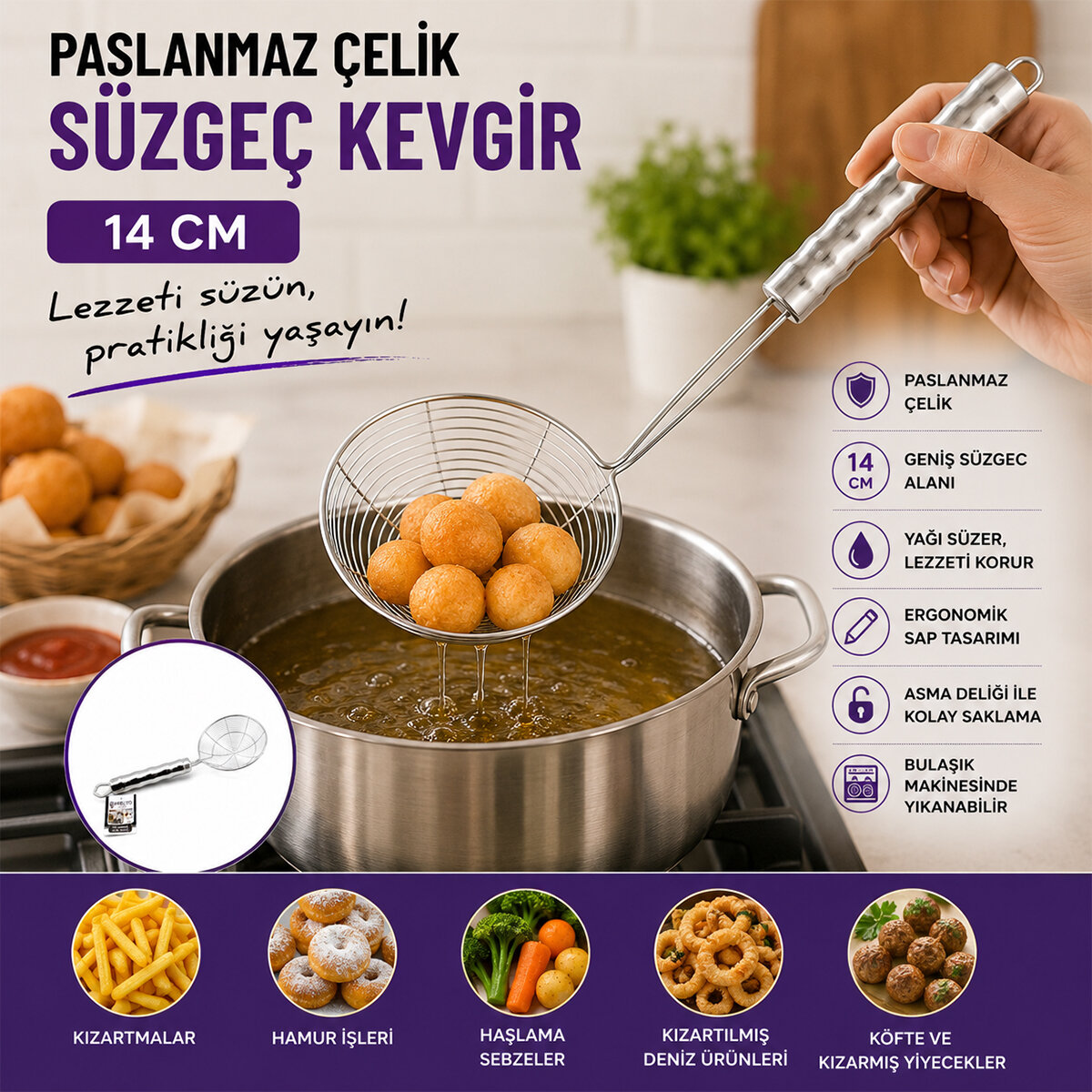 PABLITO PBT-951 ( 14" ) ( SAPLI ) METAL ÇELİK KEVGİR*10X15 PABLITO PBT-951 ( 14" ) ( SAPLI ) METAL ÇELİK KEVGİR*10X15