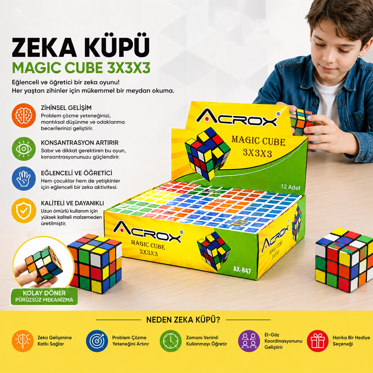 ACROX MAGIC CUBE AX-847 ( 3X3X3 ) ZEKA KÜPÜ ( OYUN )*12X24