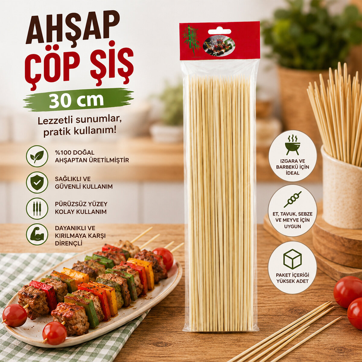 ENFA RA-329 AHŞAP ÇÖP ŞİŞ ( 30CM ) ( 46PCS )*10X20