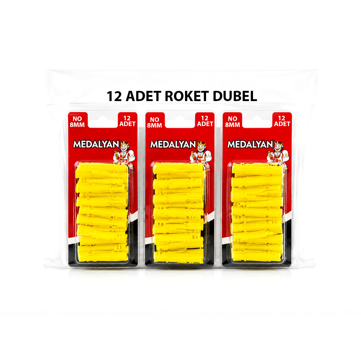 MEDALYAN DL-86 ( 8MM ) ( 12PCS ) ( ROKET ) DÜBEL SARI & PLASTİK*12X9