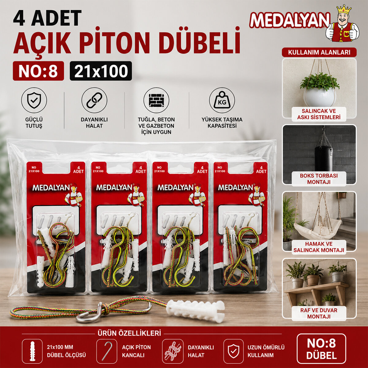 MEDALYAN DL-28 ( 21X100 ) ( 4PCS ) AÇIK PİTON DÜBELLİ*12X10 MEDALYAN DL-28 ( 21X100 ) ( 4PCS ) AÇIK PİTON DÜBELLİ*12X10