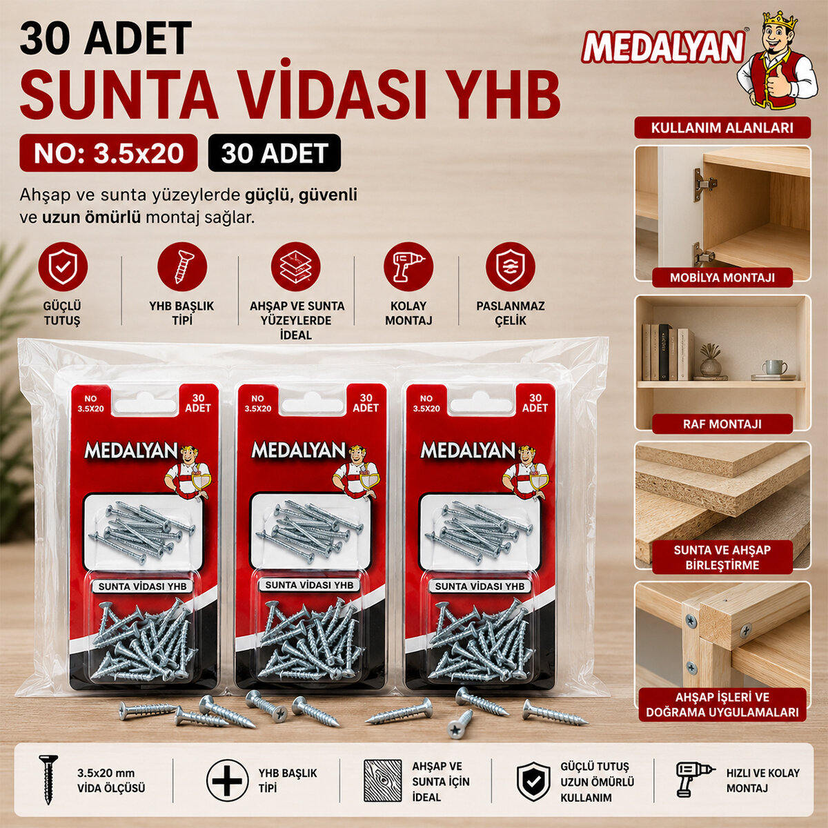 MEDALYAN DL-97 ( 3.5X20 ) ( 30PCS ) SUNTA VİDASI*12X12