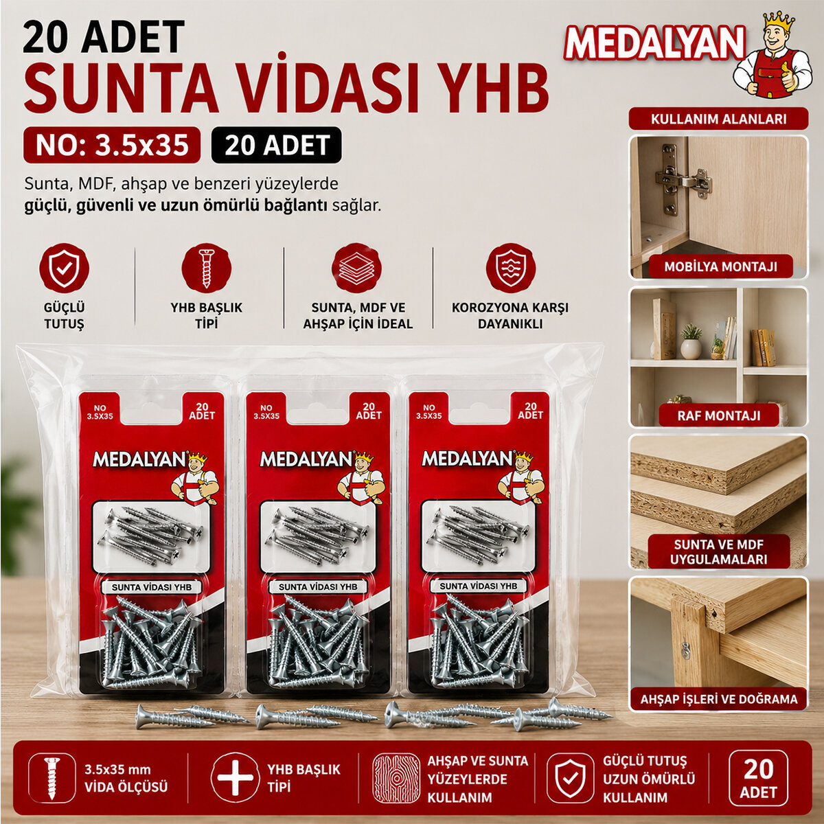 MEDALYAN DL-03 ( 3.5X35 ) ( 20PCS ) SUNTA VİDASI*12X10