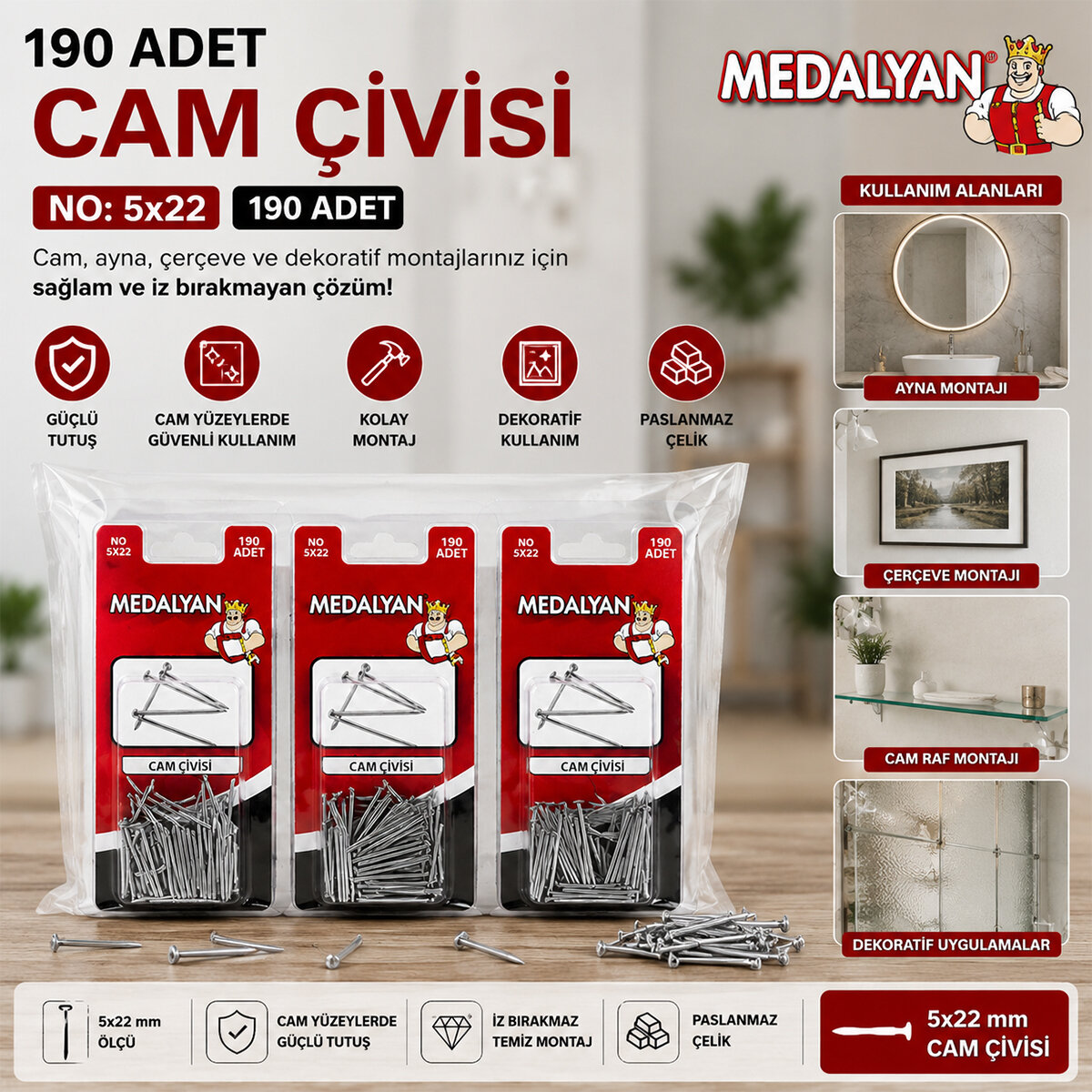 MEDALYAN DL-24 ( 5X22 ) ( 190PCS ) CAM ÇİVİSİ*12X10