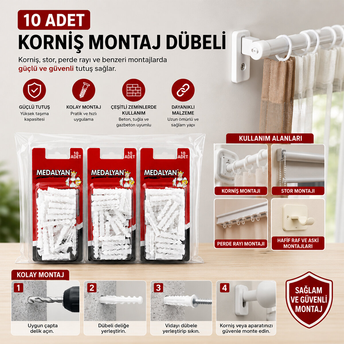 MEDALYAN DL-57 ( 10PCS ) KORNİŞ MONTAJ DÜBELİ ( PLASTİK ÇİVİLİ )*12X9 MEDALYAN DL-57 ( 10PCS ) KORNİŞ MONTAJ DÜBELİ ( PLASTİK ÇİVİLİ )*12X9