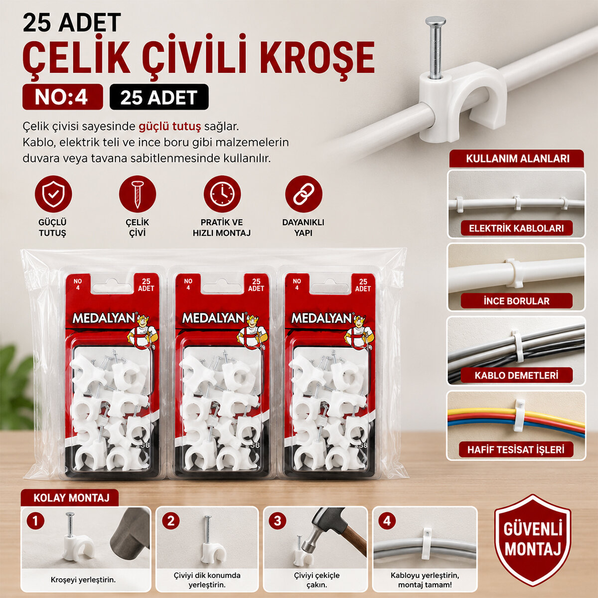 MEDALYAN DL-40 ( NO-4 ) ( 25PCS ) ÇELİK ÇİVİLİ KROŞE*12X9