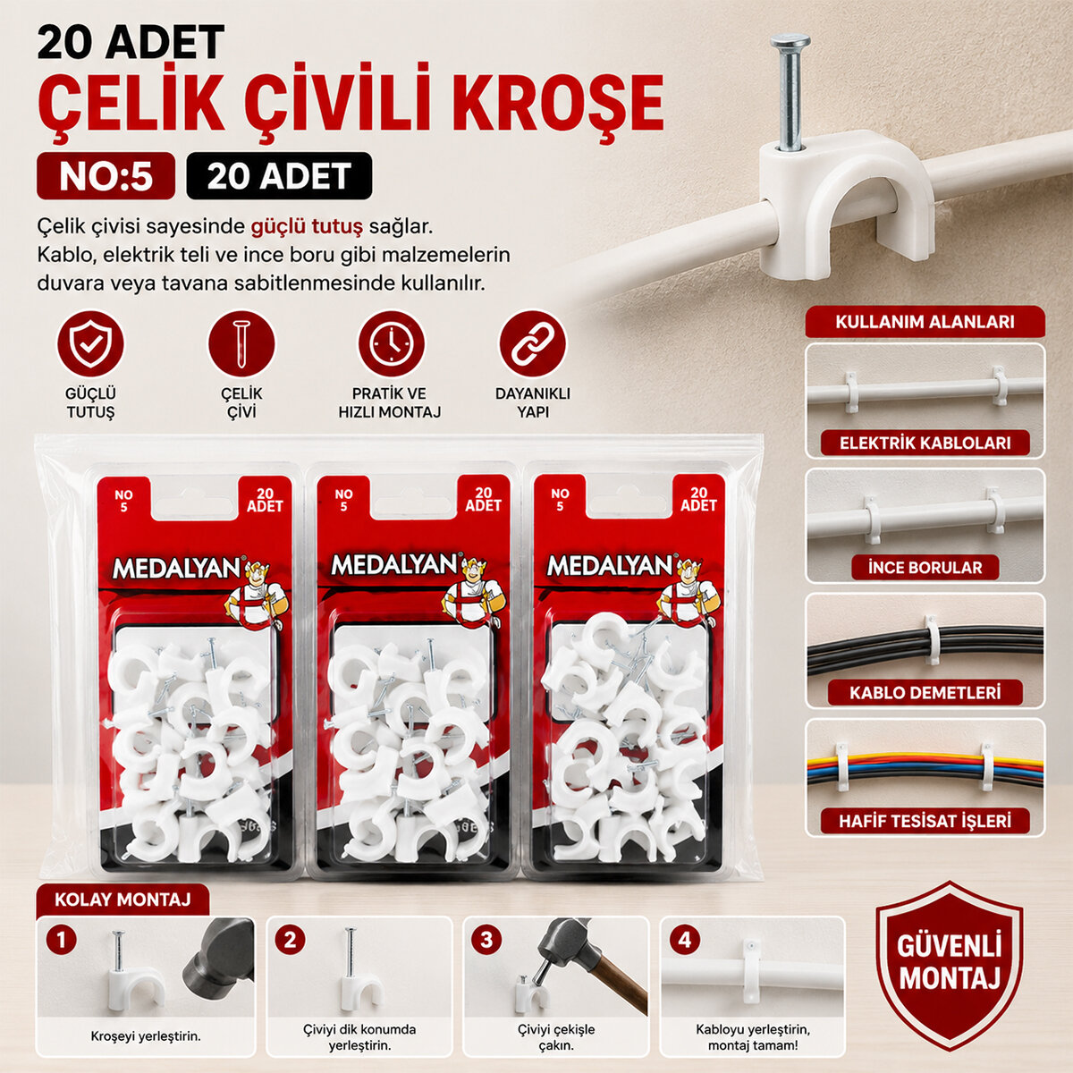 MEDALYAN DL-41 ( NO-5 ) ( 20PCS ) ÇELİK ÇİVİLİ KROŞE*12X9