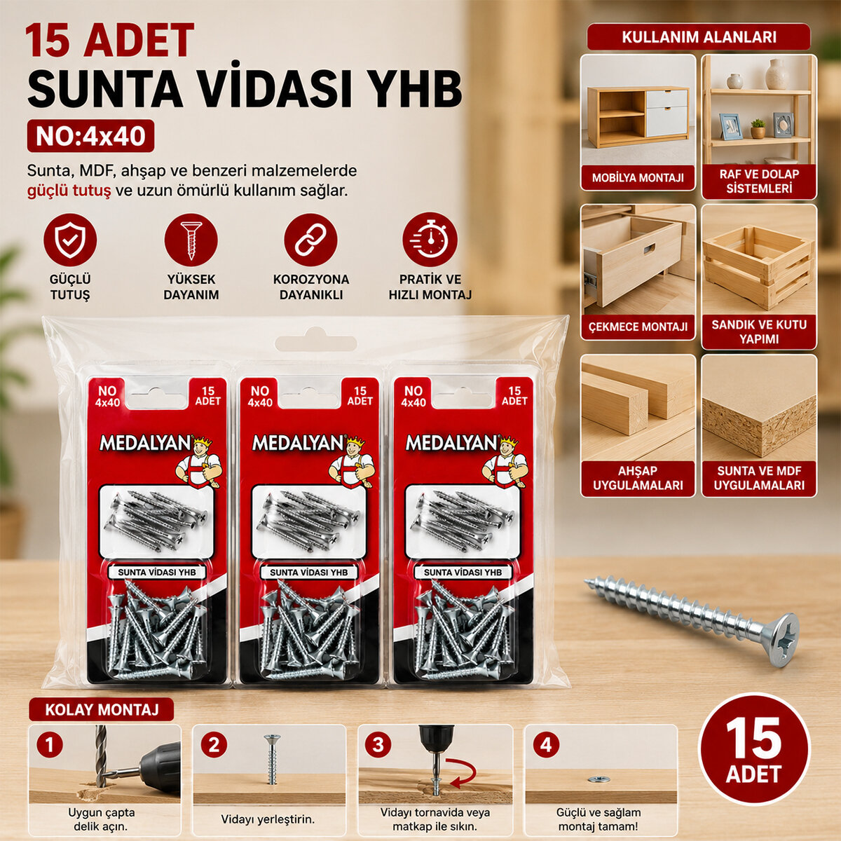 MEDALYAN DL-06 ( 4X40 ) ( 15PCS ) SUNTA VİDASI*12X10